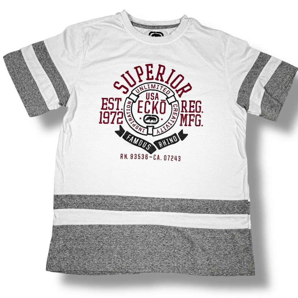 Ecko Unltd Men’s M White Red Gray Graphic Tee Shirt Y2K Rhino Streetwear Logo‎